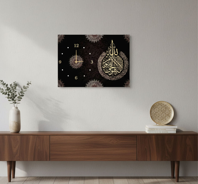 Modern Digital Printed islamic Wall Clock 12x16 inch Wooden Frame for Home Office.