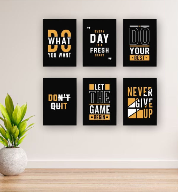 Set Of 6 Motivational Art Wooden Frames For Wall Decoration / Sticky Photo Tiles