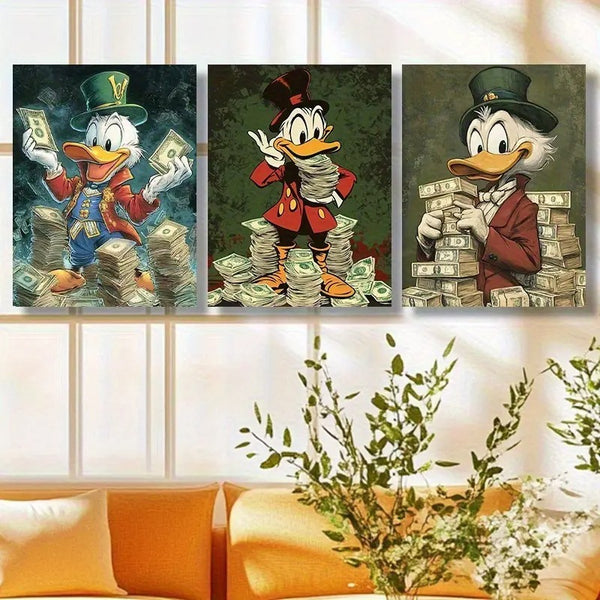 3-Pack Donald Duck & Three Ducks wooden sticky tile Wall Art, - Luxury Wooden Frame, Home Decor for Living Room, Office, Coffee Shop, Indoor Wall Hanging Decoration, Wall Decor size 8x11 inches