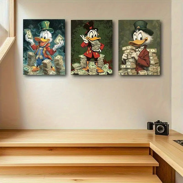 3-Pack Donald Duck & Three Ducks wooden sticky tile Wall Art, - Luxury Wooden Frame, Home Decor for Living Room, Office, Coffee Shop, Indoor Wall Hanging Decoration, Wall Decor size 8x11 inches