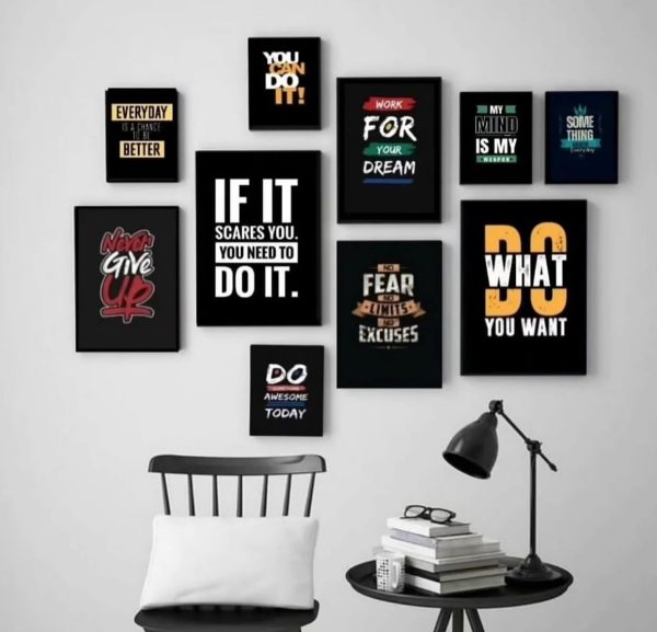 10-piece Yellow & Black Motivational Wall Art