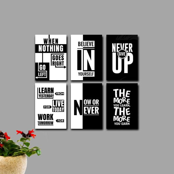 Set Of 6 Wooden Canvas Frames Motivational Quotes Size