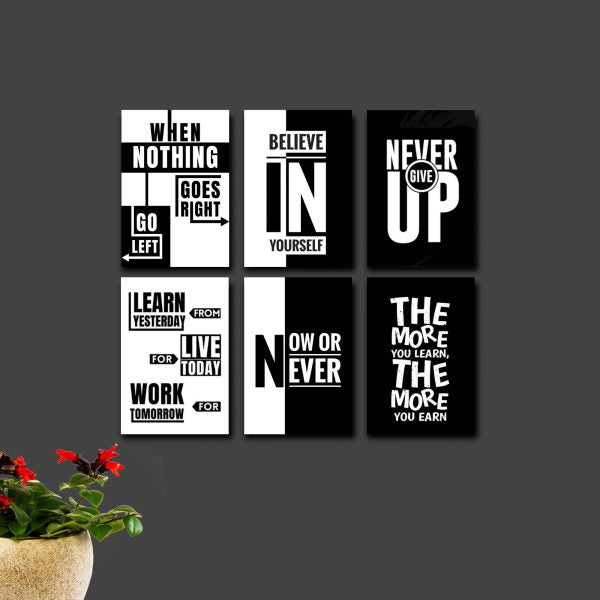 Set Of 6 Wooden Canvas Frames Motivational Quotes Size